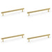 4x Reeded T Bar Pull Handle Satin Brass 224mm Centres SOLID BRASS Drawer Lined