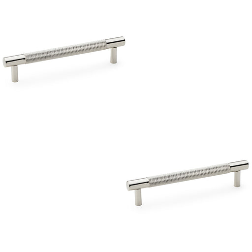 2x Knurled T Bar Door Pull Handle Polished Nickel 128mm Centres Premium Drawer