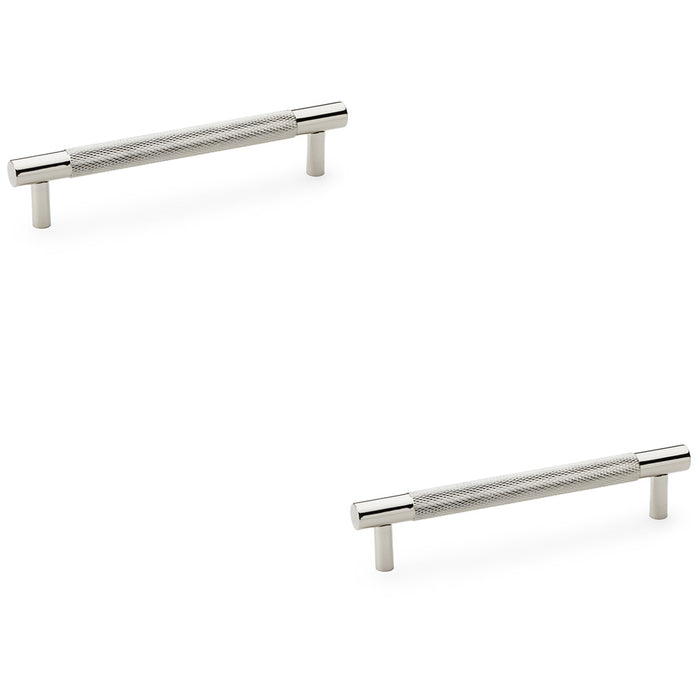2x Knurled T Bar Door Pull Handle Polished Nickel 128mm Centres Premium Drawer