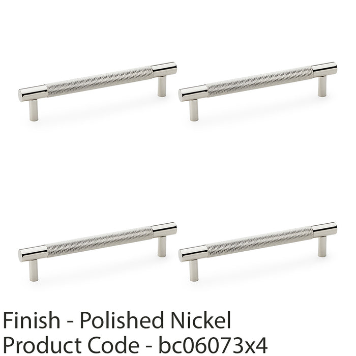 4x Knurled T Bar Door Pull Handle Polished Nickel 128mm Centres Premium Drawer 1