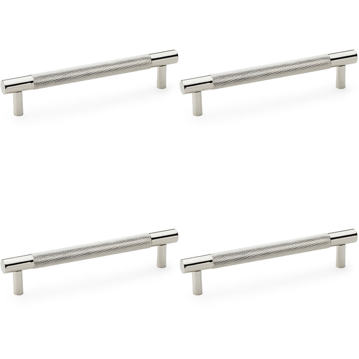 4x Knurled T Bar Door Pull Handle Polished Nickel 128mm Centres Premium Drawer