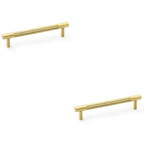 2 PACK Knurled T Bar Door Pull Handle Satin Brass 128mm Centres Premium Drawer