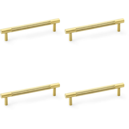 4 PACK Knurled T Bar Door Pull Handle Satin Brass 128mm Centres Premium Drawer