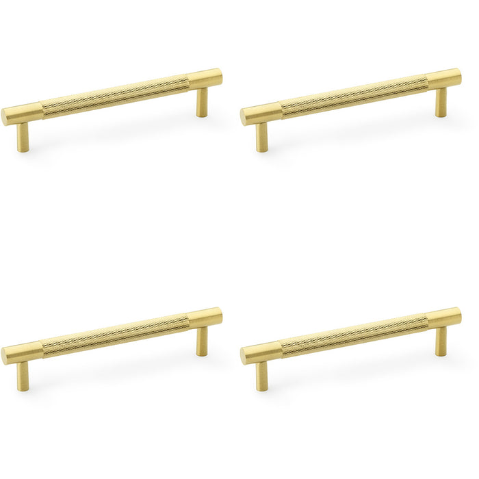 4 PACK Knurled T Bar Door Pull Handle Satin Brass 128mm Centres Premium Drawer