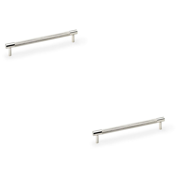 2x Knurled T Bar Door Pull Handle Polished Nickel 192mm Centres Premium Drawer