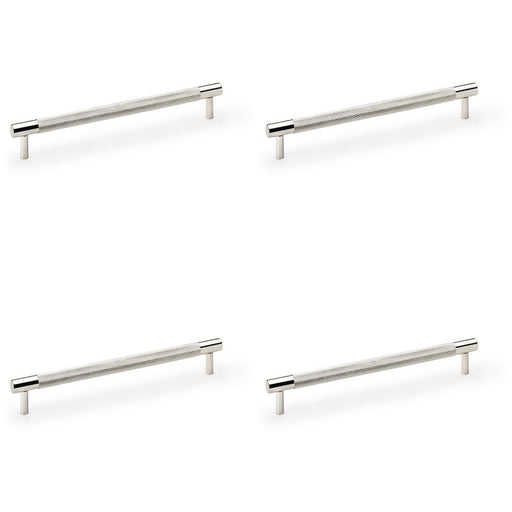 4x Knurled T Bar Door Pull Handle Polished Nickel 192mm Centres Premium Drawer