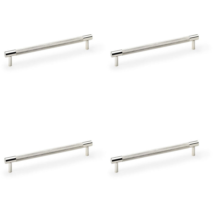 4x Knurled T Bar Door Pull Handle Polished Nickel 192mm Centres Premium Drawer
