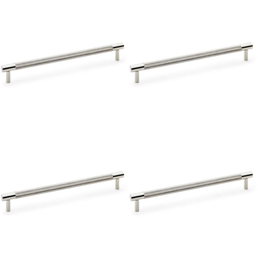 4x Knurled T Bar Door Pull Handle Polished Nickel 224mm Centres Premium Drawer