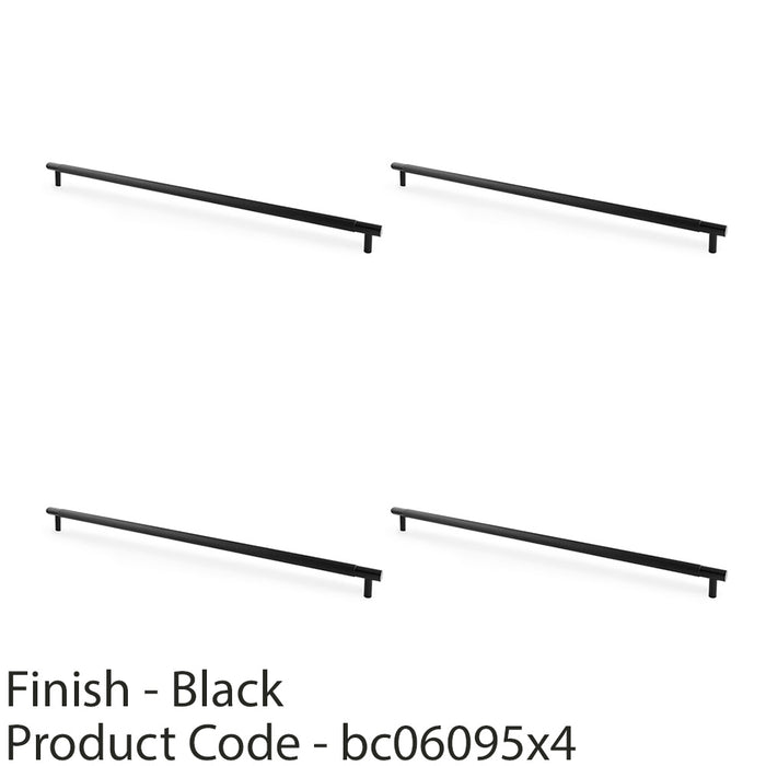 4 PACK Knurled T Bar Door Pull Handle Matt Black 448mm Centres Premium Drawer 1