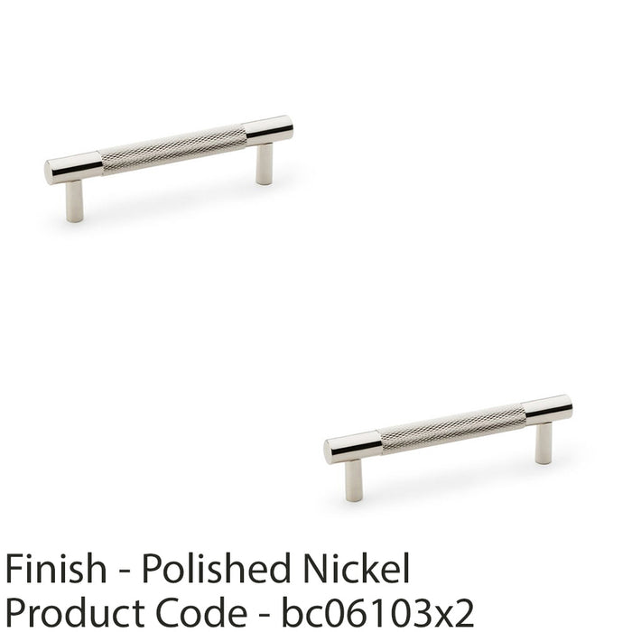 2x Knurled T Bar Door Pull Handle Polished Nickel 96mm Centres Premium Drawer 1