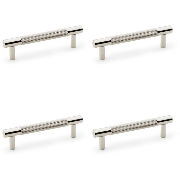 4x Knurled T Bar Door Pull Handle Polished Nickel 96mm Centres Premium Drawer