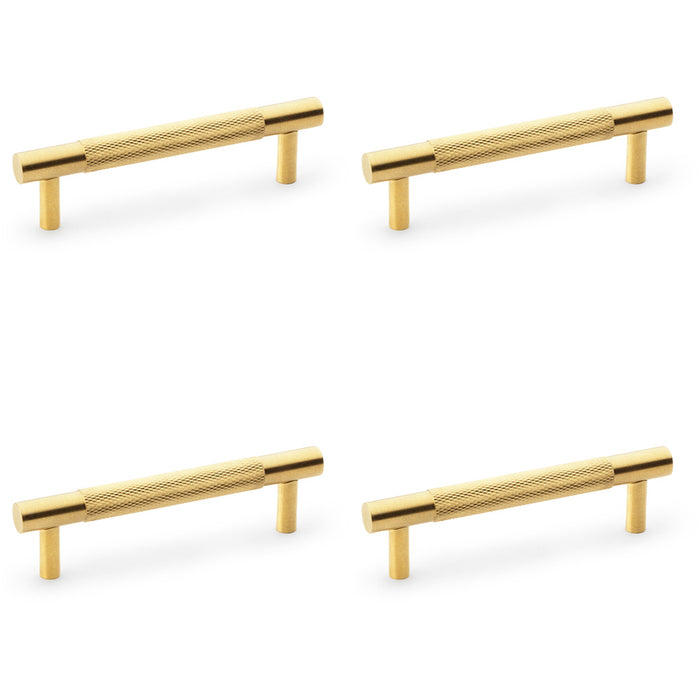 4 PACK Knurled T Bar Door Pull Handle Satin Brass 96mm Centres Premium Drawer