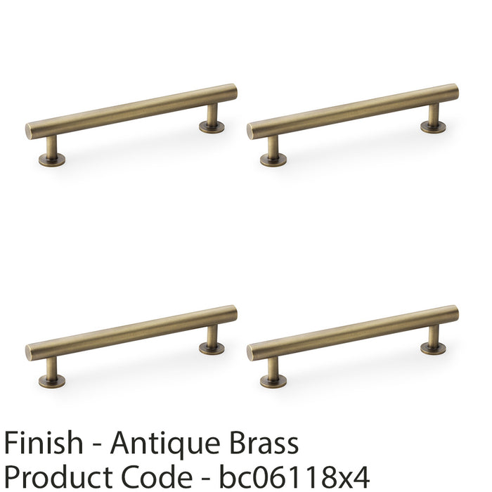4x Round T Bar Pull Handle Antique Brass 128mm Centres SOLID BRASS Drawer Door 1