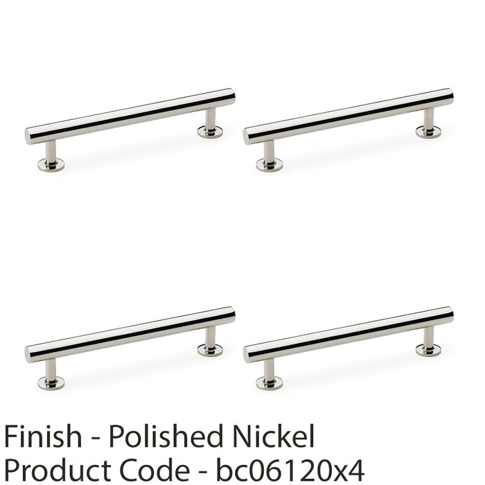 4 PACK Round T Bar Pull Handle Polished Nickel 128mm Centres SOLID BRASS Door 1