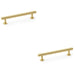 2 PACK Round T Bar Pull Handle Satin Brass 128mm Centres SOLID BRASS Drawer Door