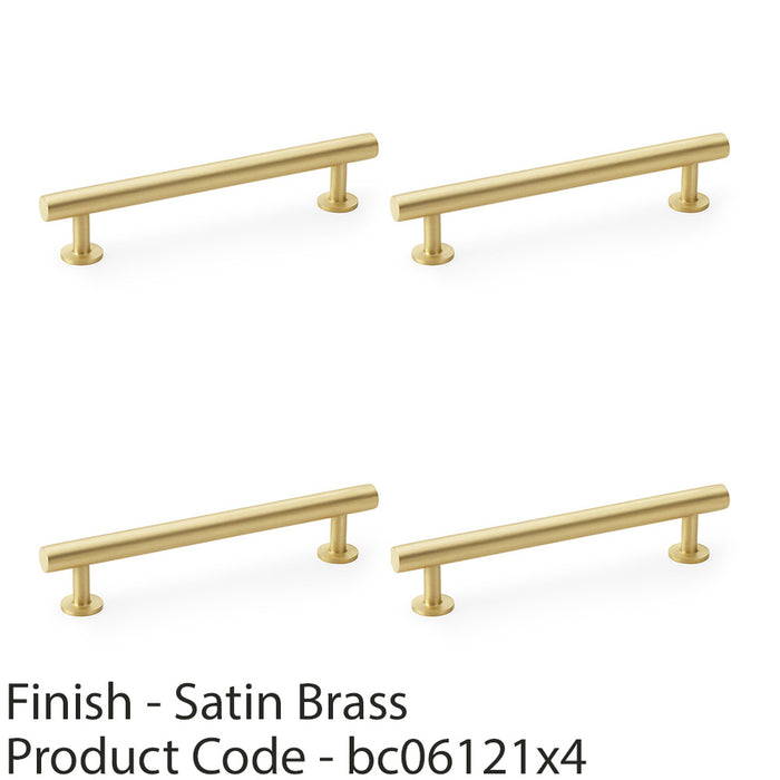 4 PACK Round T Bar Pull Handle Satin Brass 128mm Centres SOLID BRASS Drawer Door 1