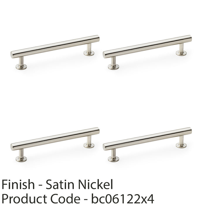 4x Round T Bar Pull Handle Satin Nickel 128mm Centres SOLID BRASS Drawer Door 1