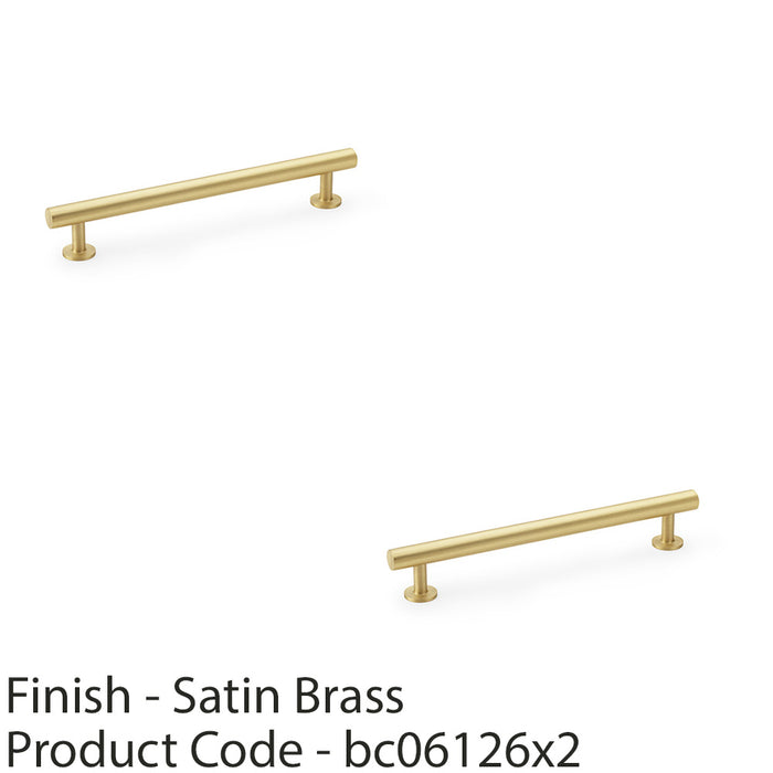 2 PACK Round T Bar Pull Handle Satin Brass 160mm Centres SOLID BRASS Drawer Door 1