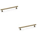2x Round T Bar Pull Handle Antique Brass 192mm Centres SOLID BRASS Drawer Door