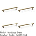 4x Round T Bar Pull Handle Antique Brass 192mm Centres SOLID BRASS Drawer Door 1