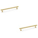 2 PACK Round T Bar Pull Handle Satin Brass 192mm Centres SOLID BRASS Drawer Door