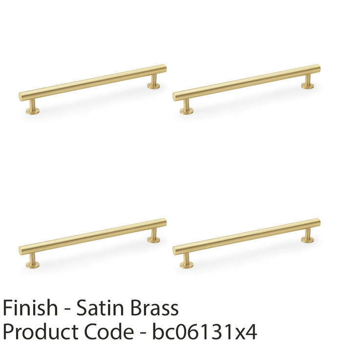 4 PACK Round T Bar Pull Handle Satin Brass 192mm Centres SOLID BRASS Drawer Door 1