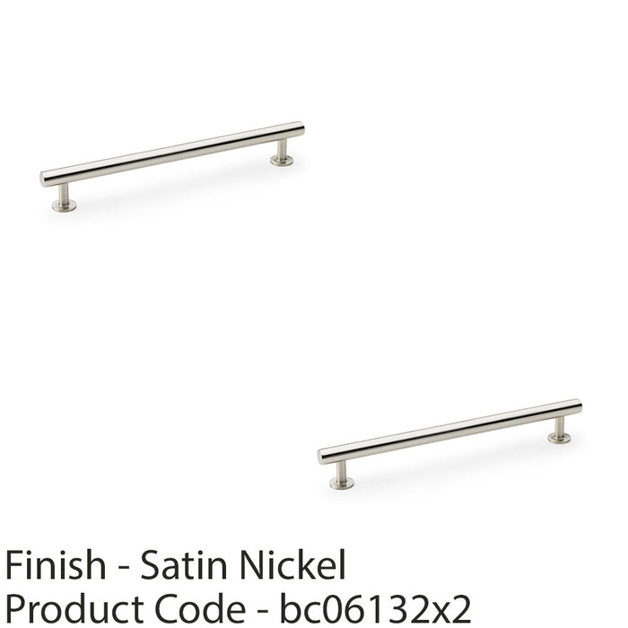 2x Round T Bar Pull Handle Satin Nickel 192mm Centres SOLID BRASS Drawer Door 1