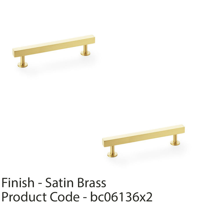 2 PACK Straight Square Bar Pull Handle Satin Brass 128mm Centres SOLID BRASS  1