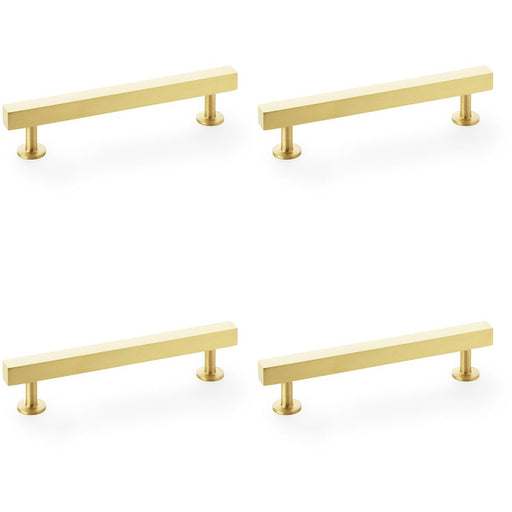 4 PACK Straight Square Bar Pull Handle Satin Brass 128mm Centres SOLID BRASS 