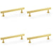 4 PACK Straight Square Bar Pull Handle Satin Brass 128mm Centres SOLID BRASS 