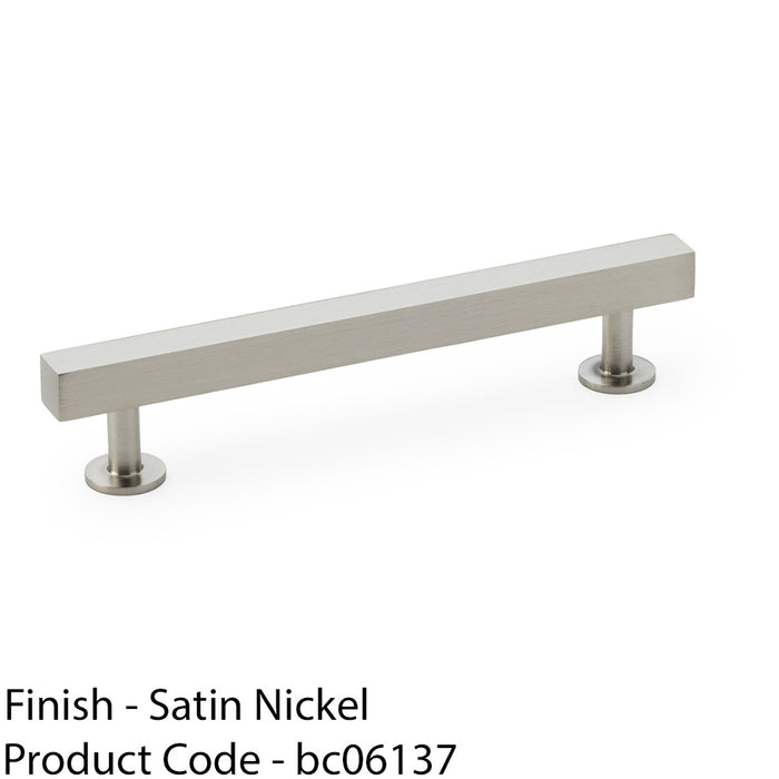 Straight Square Bar Pull Handle - Satin Nickel 128mm Centres SOLID BRASS Drawer 1