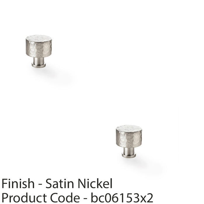 2 PACK Round Hammered Door Knob Satin Nickel 30mm Diameter Cabinet Pull Handle 1