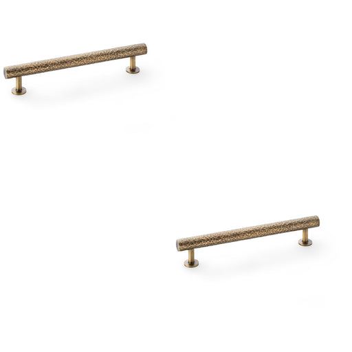 2 PACK Hammered T Bar Pull Handle Antique Brass 160mm Centres SOLID BRASS Drawer