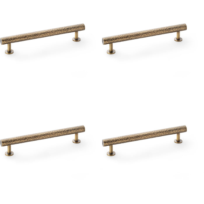 4 PACK Hammered T Bar Pull Handle Antique Brass 160mm Centres SOLID BRASS Drawer