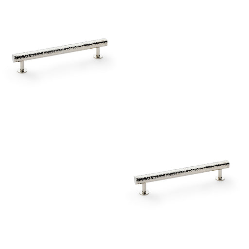 2x Hammered T Bar Pull Handle Polished Nickel 160mm Centres SOLID BRASS Drawer