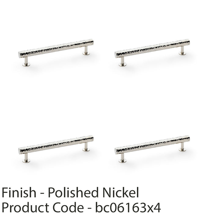 4x Hammered T Bar Pull Handle Polished Nickel 160mm Centres SOLID BRASS Drawer 1