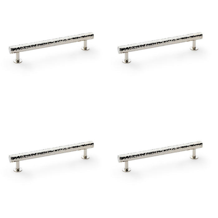 4x Hammered T Bar Pull Handle Polished Nickel 160mm Centres SOLID BRASS Drawer