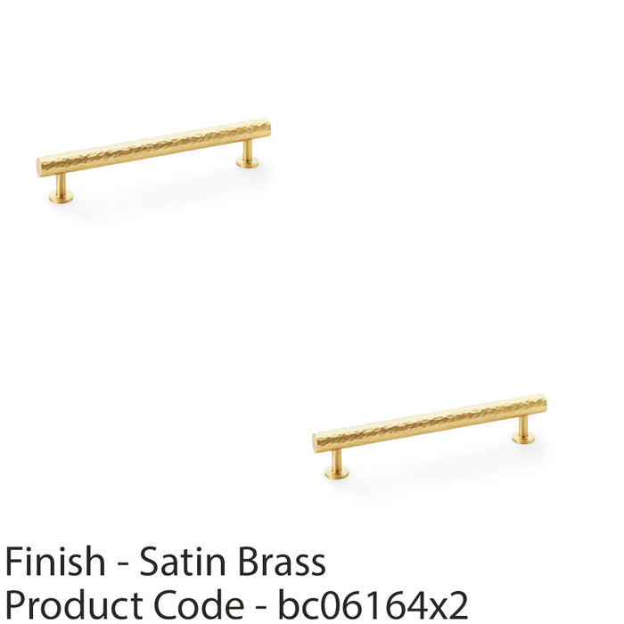2 PACK Hammered T Bar Pull Handle Satin Brass 160mm Centres SOLID BRASS Drawer 1