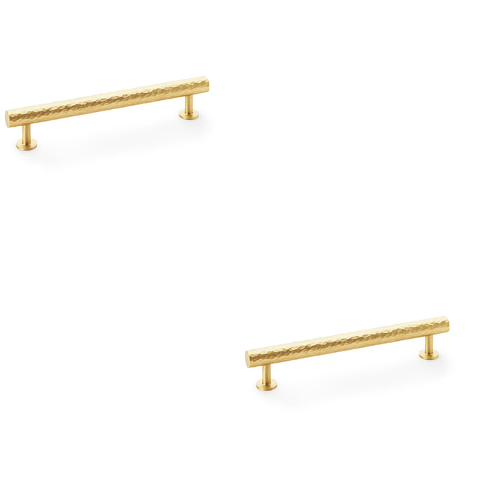 2 PACK Hammered T Bar Pull Handle Satin Brass 160mm Centres SOLID BRASS Drawer