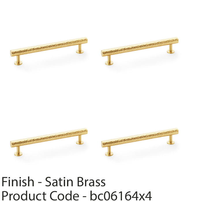 4 PACK Hammered T Bar Pull Handle Satin Brass 160mm Centres SOLID BRASS Drawer 1