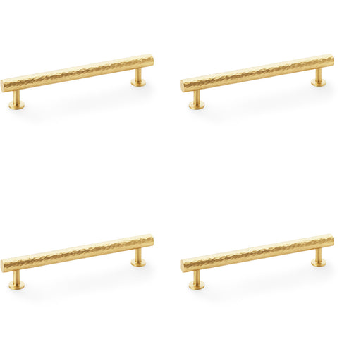 4 PACK Hammered T Bar Pull Handle Satin Brass 160mm Centres SOLID BRASS Drawer