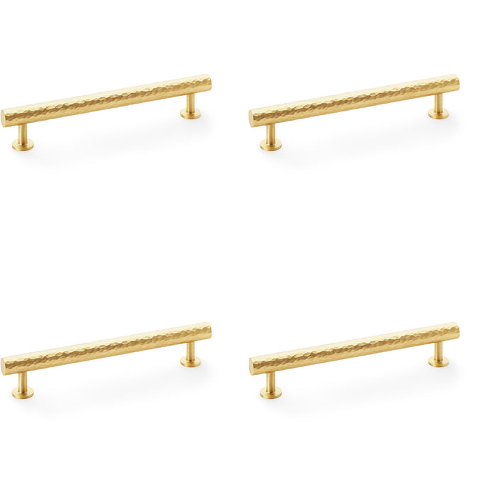 4 PACK Hammered T Bar Pull Handle Satin Brass 160mm Centres SOLID BRASS Drawer