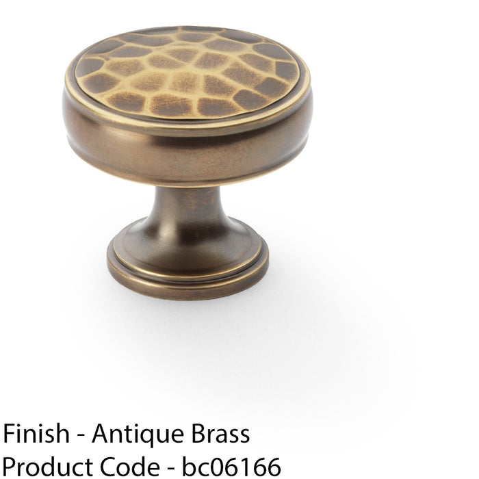 Round Hammered Door Knob - Antique Brass 32mm Diameter Cupboard Pull Handle 1