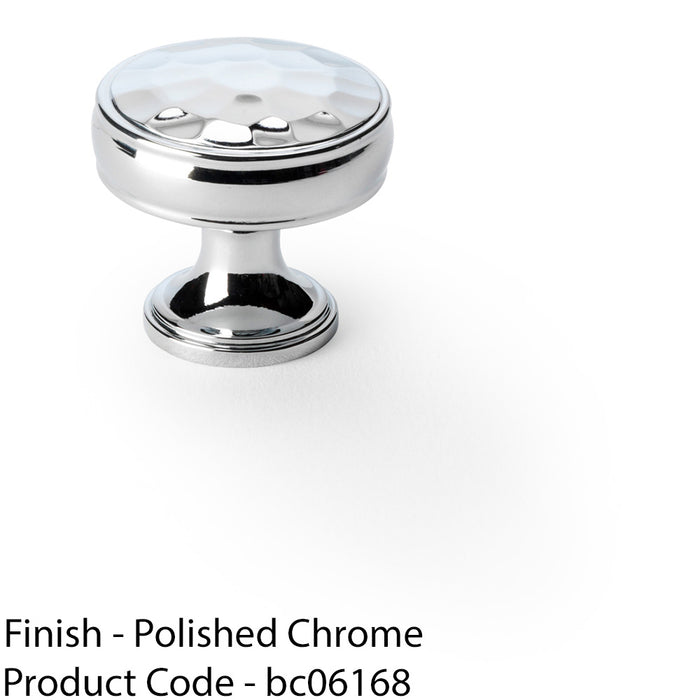 Round Hammered Door Knob - Polished Chrome 32mm Diameter Cupboard Pull Handle 1