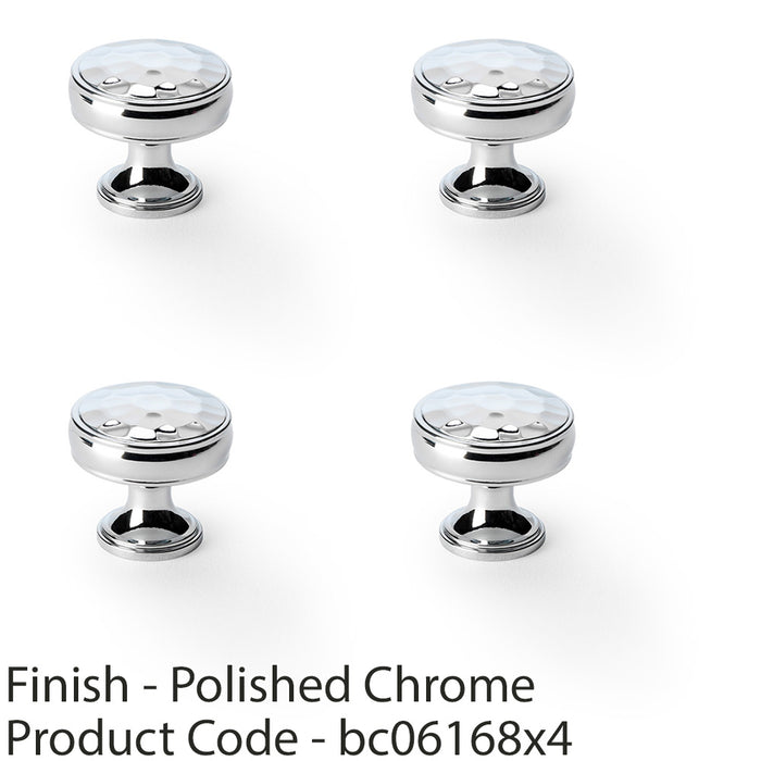 4 PACK Round Hammered Door Knob Polished Chrome 32mm Cupboard Pull Handle 1