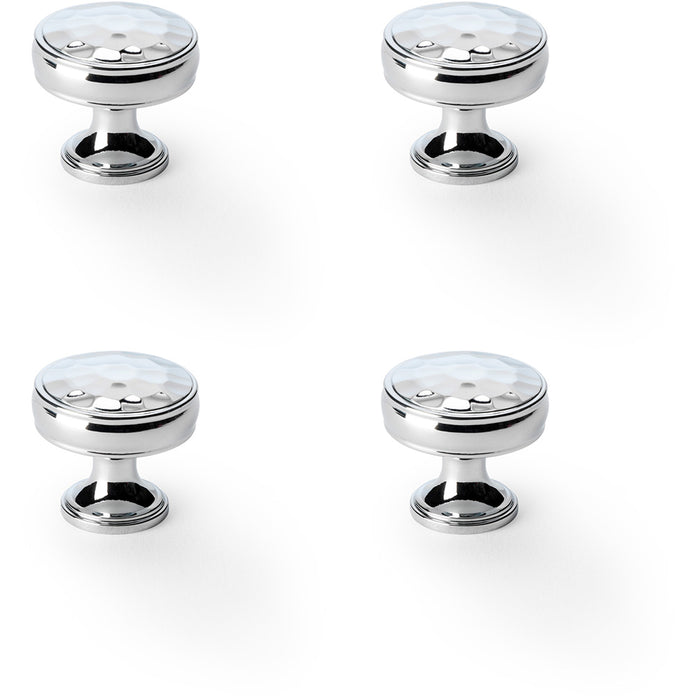 4 PACK Round Hammered Door Knob Polished Chrome 32mm Cupboard Pull Handle