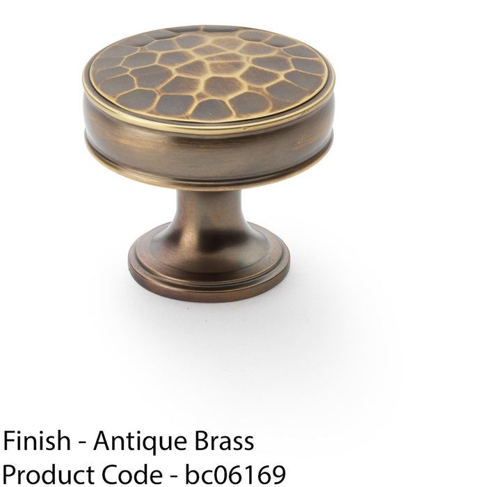 Round Hammered Door Knob - Antique Brass 38mm Diameter Cupboard Pull Handle 1