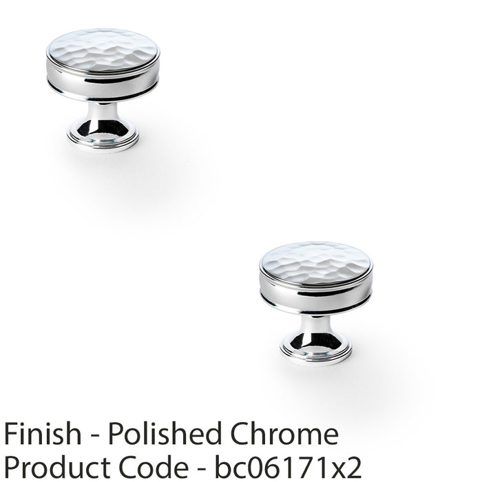 2 PACK Round Hammered Door Knob Polished Chrome 38mm Cupboard Pull Handle 1