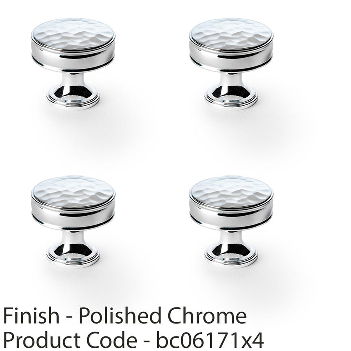 4 PACK Round Hammered Door Knob Polished Chrome 38mm Cupboard Pull Handle 1