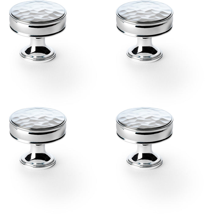 4 PACK Round Hammered Door Knob Polished Chrome 38mm Cupboard Pull Handle